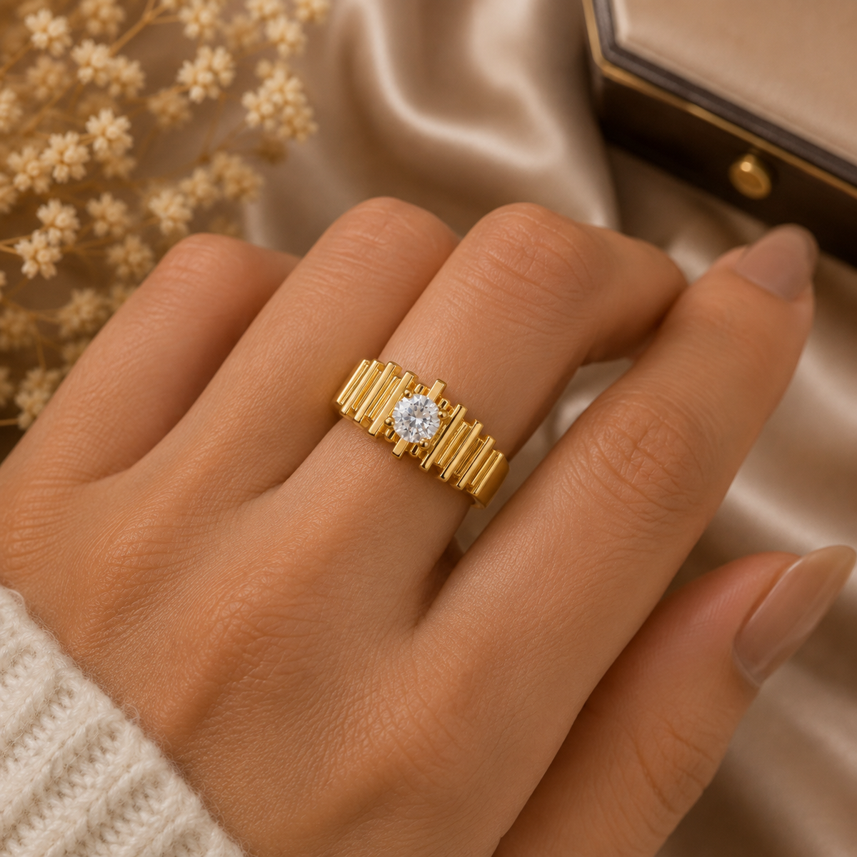 Golden Radiance – Anti-Tarnish Statement Ring