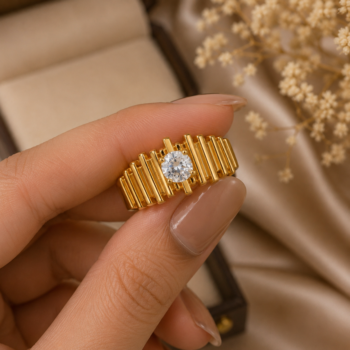 Golden Radiance – Anti-Tarnish Statement Ring