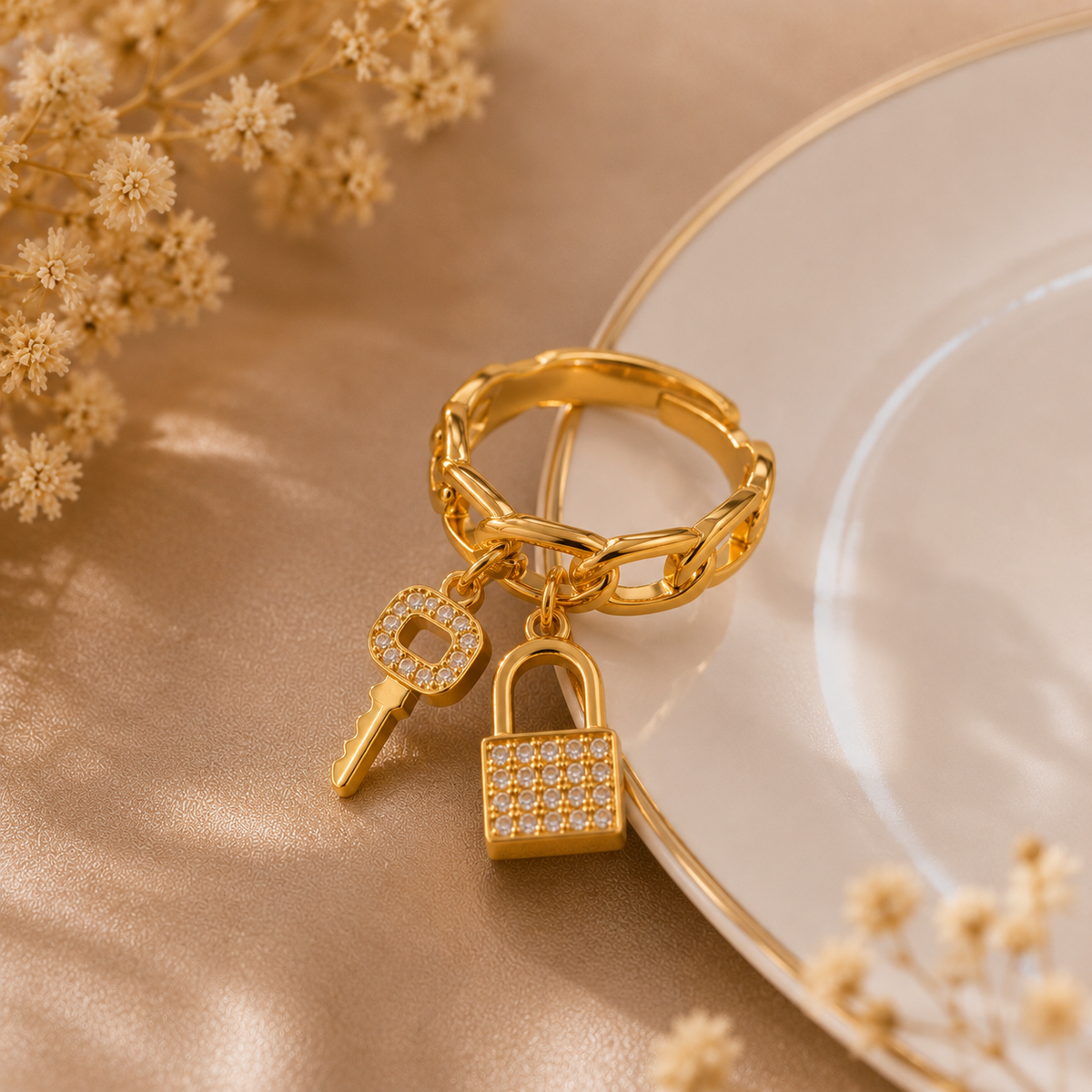 Locked in Love – Anti-Tarnish Adjustable Charm Ring
