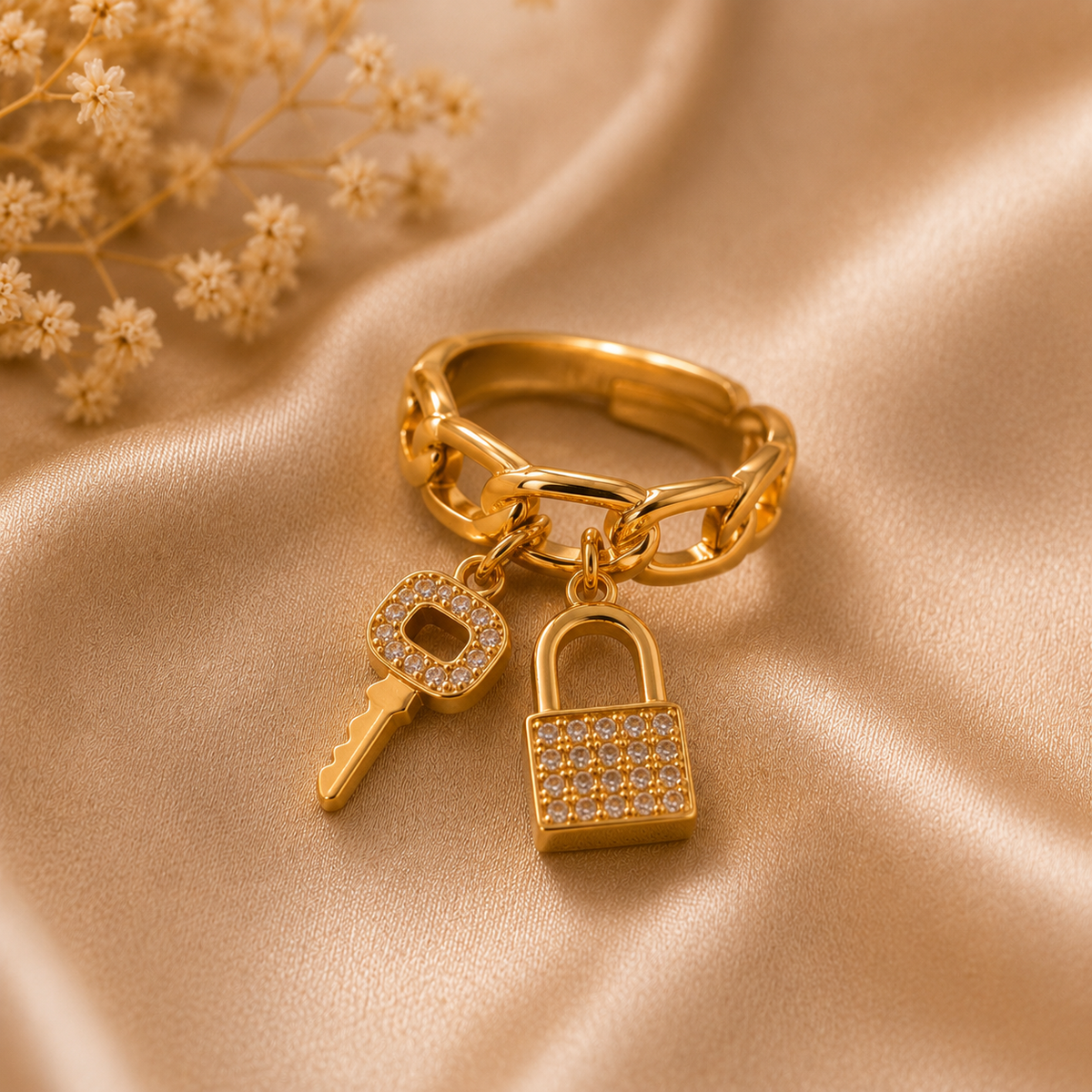Locked in Love – Anti-Tarnish Adjustable Charm Ring