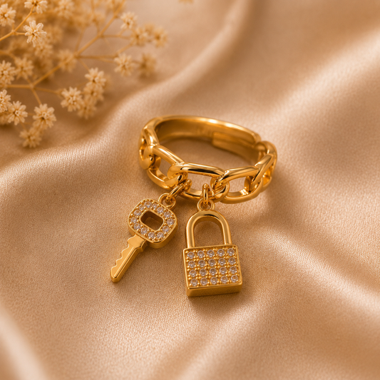 Locked in Love – Anti-Tarnish Adjustable Charm Ring
