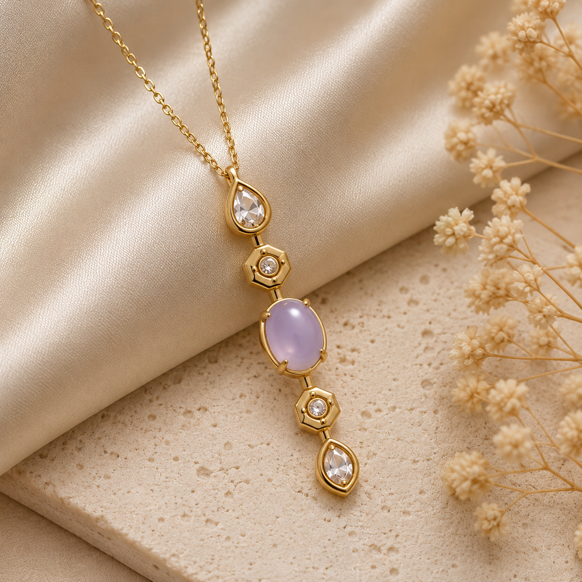Lavender Luxe – Anti-Tarnish Gold Pendant Necklace