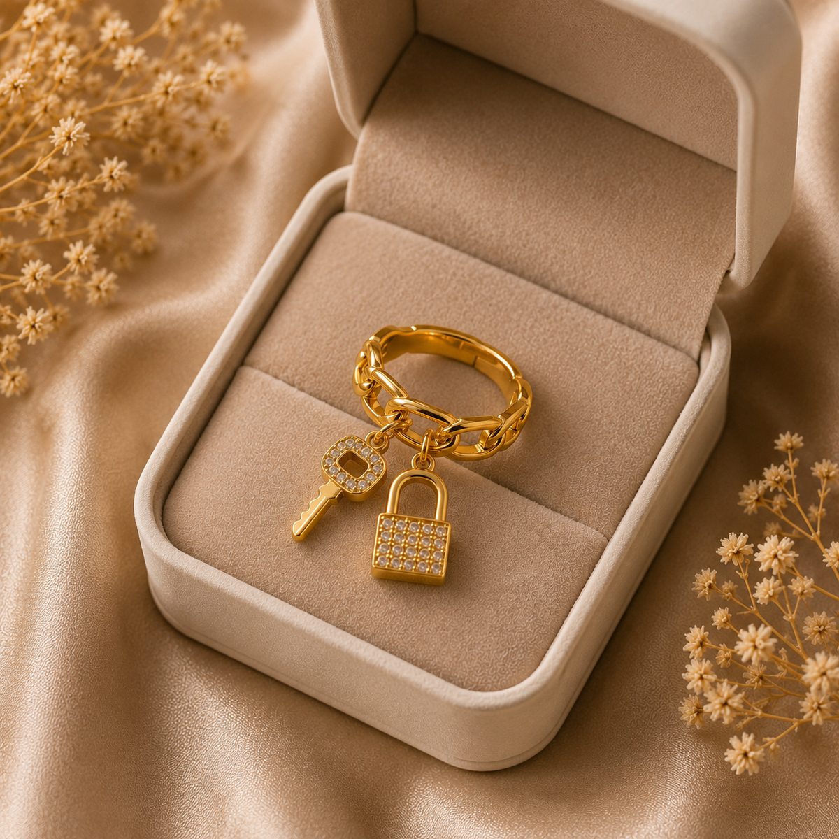 Locked in Love – Anti-Tarnish Adjustable Charm Ring