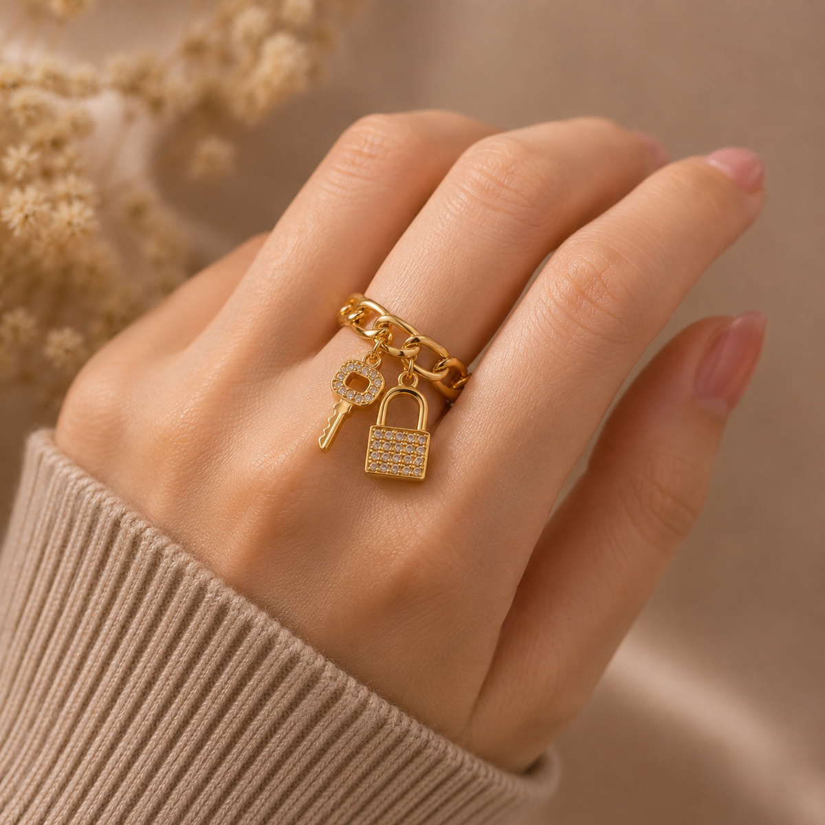 Locked in Love – Anti-Tarnish Adjustable Charm Ring